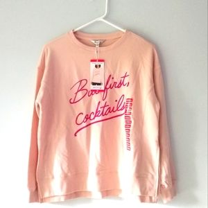 NEW Wildfox "But First, Cocktails" Blush Pink Crewneck Statement Sweatshirt XS